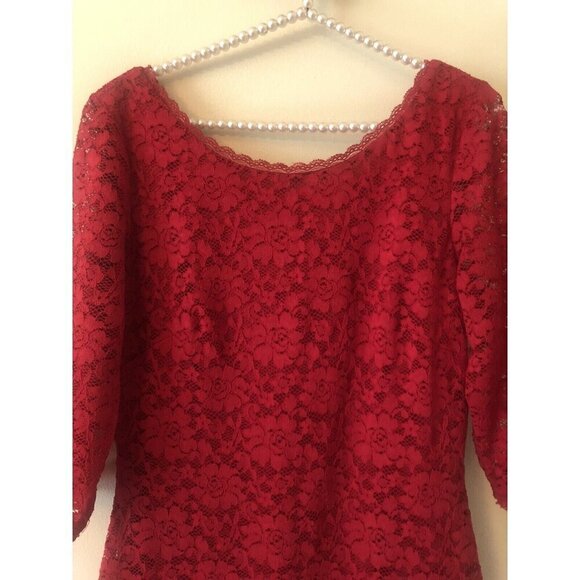 Laundry Shelli Segal Womens Size 10 Red Lace Sheath Dress 3/4 Sleeve - Picture 2 of 7